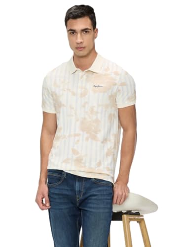 Pepe Jeans Men Off White Printed Short Sleeves Tshirt