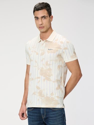 Pepe Jeans Men Off White Printed Short Sleeves Tshirt