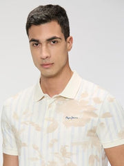 Pepe Jeans Men Off White Printed Short Sleeves Tshirt