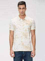 Pepe Jeans Men Off White Printed Short Sleeves Tshirt