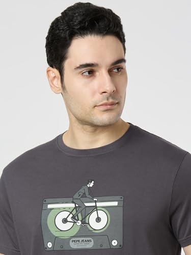 Pepe Jeans Men Grey Printed Short Sleeves Tshirts