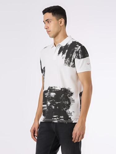 Pepe Jeans Men Off White Self Design Short Sleeves Tshirt