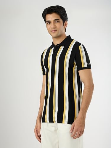 Pepe Jeans Men Black Striped Short Sleeves Tshirts