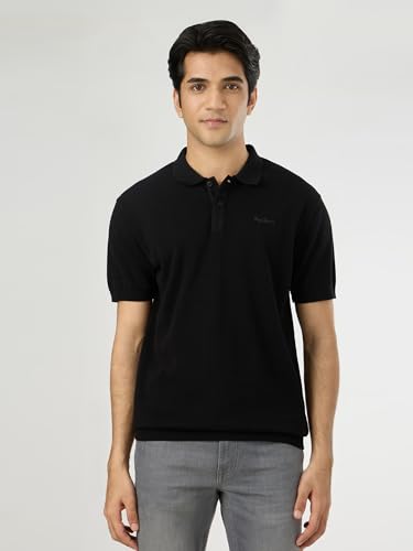 Pepe Jeans Mens Black Solid Short Sleeves Sweater