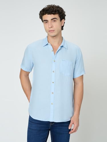 Pepe Jeans Blue Solid Mens Short Sleeves Shirt