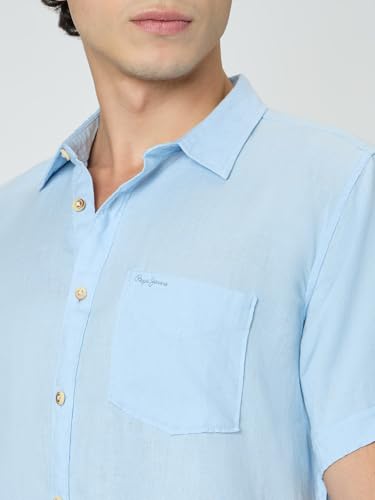 Pepe Jeans Blue Solid Mens Short Sleeves Shirt