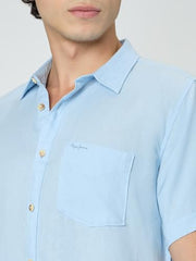Pepe Jeans Blue Solid Mens Short Sleeves Shirt