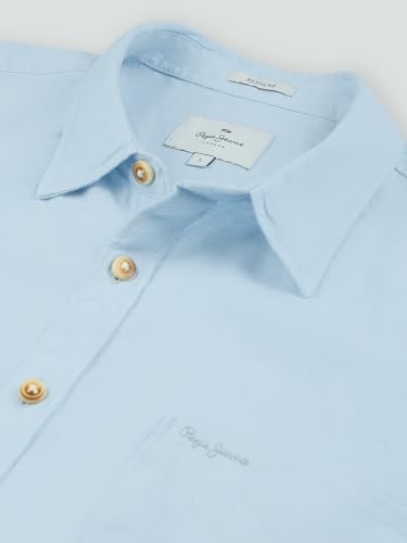 Pepe Jeans Blue Solid Mens Short Sleeves Shirt