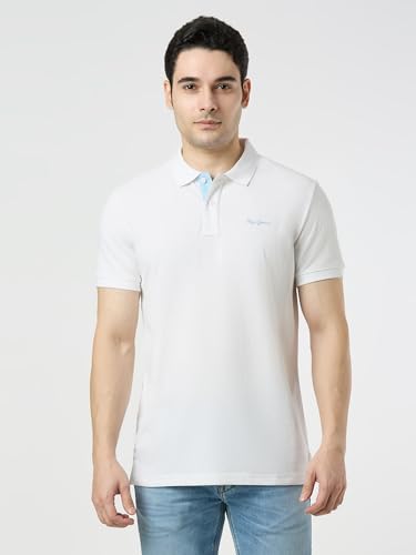 Pepe Jeans Men White Solid Short Sleeves Tshirts