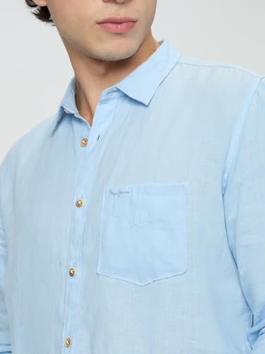 Pepe Jeans Blue Solid Mens Long Sleeves Shirt