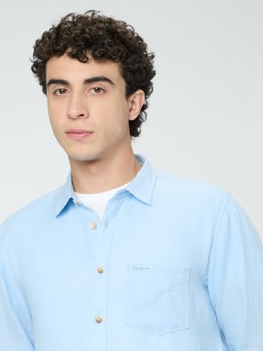 Pepe Jeans Blue Solid Mens Long Sleeves Shirt
