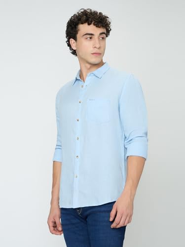 Pepe Jeans Blue Solid Mens Long Sleeves Shirt