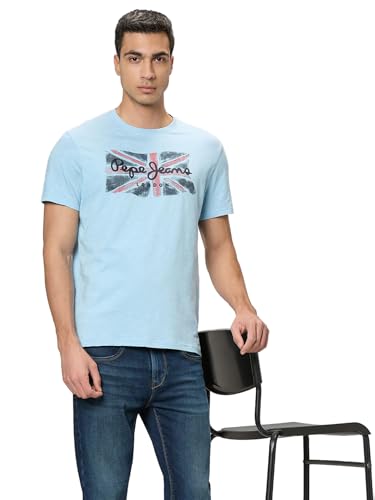 Pepe Jeans Men Blue Printed Short Sleeves Tshirt