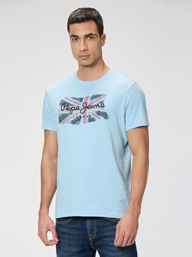 Pepe Jeans Men Blue Printed Short Sleeves Tshirt