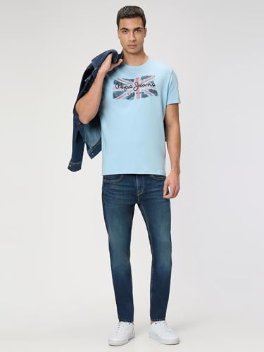 Pepe Jeans Men Blue Printed Short Sleeves Tshirt