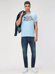 Pepe Jeans Men Blue Printed Short Sleeves Tshirt