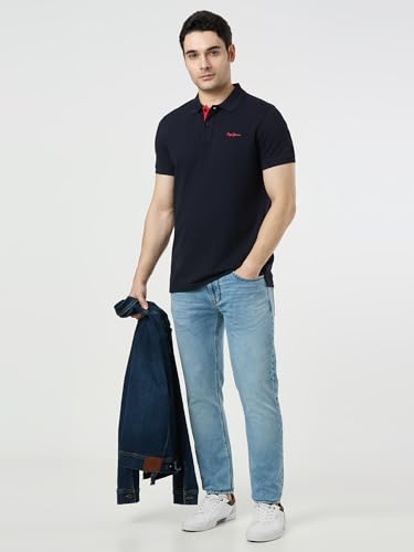 Pepe Jeans Men Blue Solid Short Sleeves Tshirts