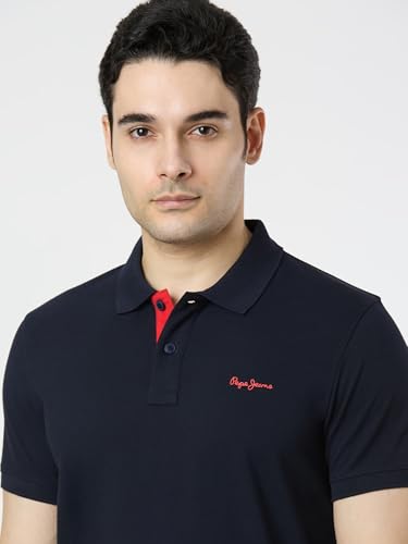 Pepe Jeans Men Blue Solid Short Sleeves Tshirts