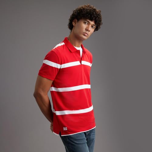 Pepe Jeans Men Red Striped Regular Fit Polo Collar T-Shirt