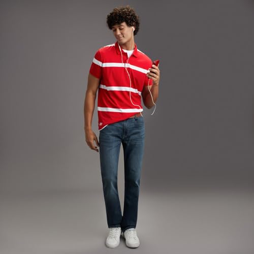 Pepe Jeans Men Red Striped Regular Fit Polo Collar T-Shirt