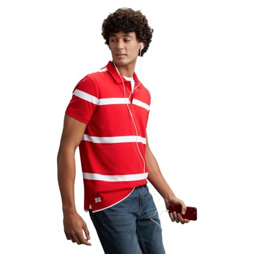 Pepe Jeans Men Red Striped Regular Fit Polo Collar T-Shirt