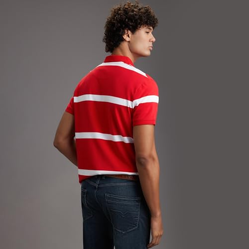 Pepe Jeans Men Red Striped Regular Fit Polo Collar T-Shirt