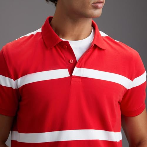 Pepe Jeans Men Red Striped Regular Fit Polo Collar T-Shirt