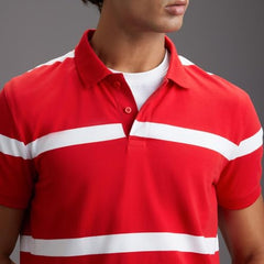 Pepe Jeans Men Red Striped Regular Fit Polo Collar T-Shirt