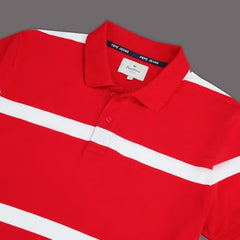 Pepe Jeans Men Red Striped Regular Fit Polo Collar T-Shirt