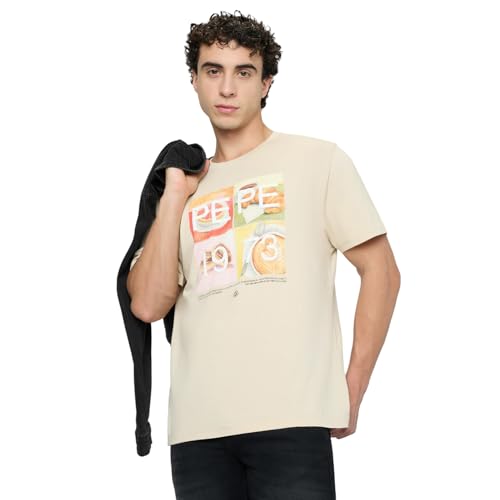 Pepe Jeans Beige Graphic Print Men Short Sleeve T-Shirt