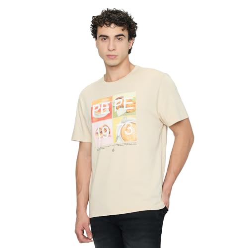 Pepe Jeans Beige Graphic Print Men Short Sleeve T-Shirt