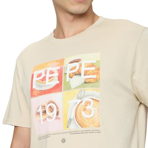 Pepe Jeans Beige Graphic Print Men Short Sleeve T-Shirt
