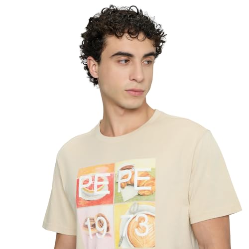 Pepe Jeans Beige Graphic Print Men Short Sleeve T-Shirt