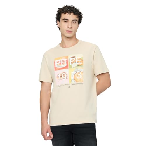 Pepe Jeans Beige Graphic Print Men Short Sleeve T-Shirt