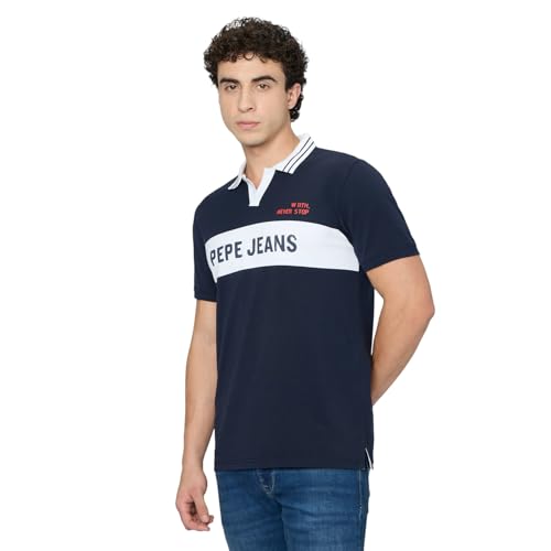 Pepe Jeans Blue Printed Men Short Sleeve Polo T-Shirt