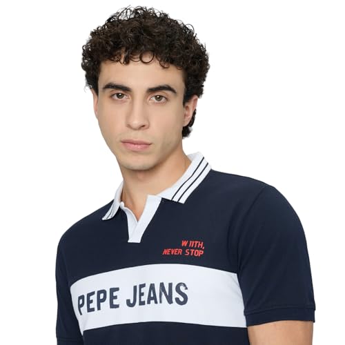 Pepe Jeans Blue Printed Men Short Sleeve Polo T-Shirt