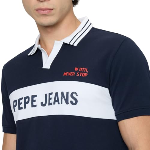 Pepe Jeans Blue Printed Men Short Sleeve Polo T-Shirt