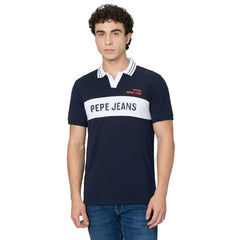 Pepe Jeans Blue Printed Men Short Sleeve Polo T-Shirt
