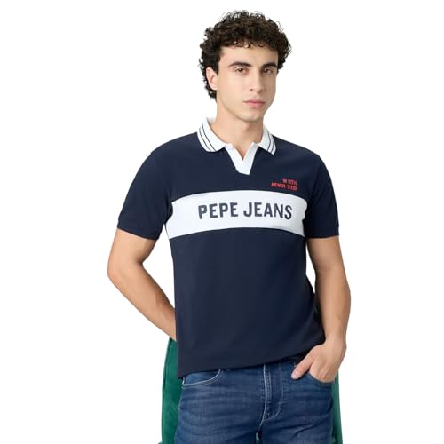 Pepe Jeans Blue Printed Men Short Sleeve Polo T-Shirt