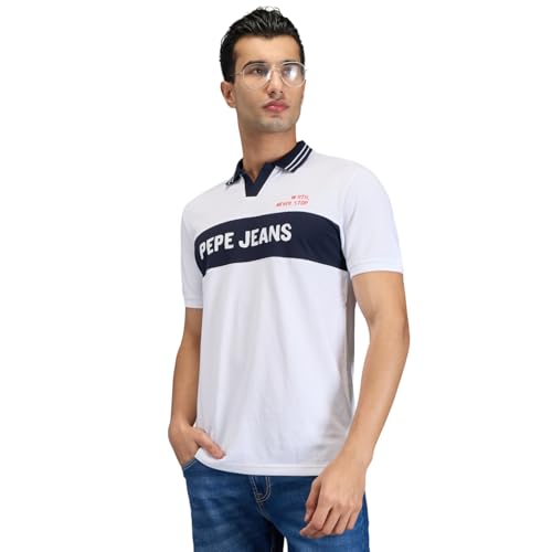 Pepe Jeans White Printed Men Short Sleeve Polo T-Shirt