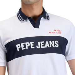 Pepe Jeans White Printed Men Short Sleeve Polo T-Shirt
