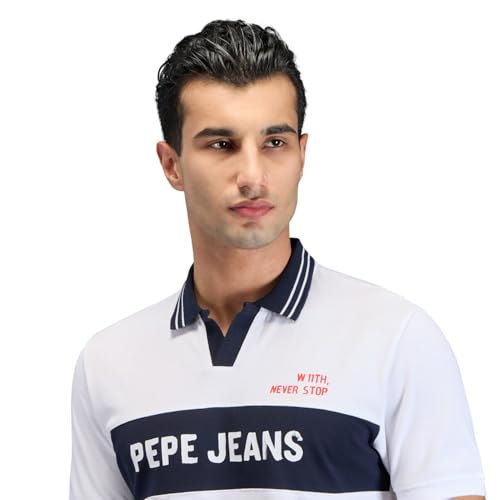 Pepe Jeans White Printed Men Short Sleeve Polo T-Shirt