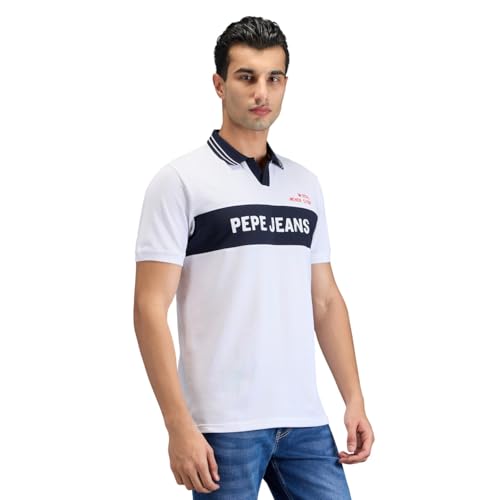 Pepe Jeans White Printed Men Short Sleeve Polo T-Shirt
