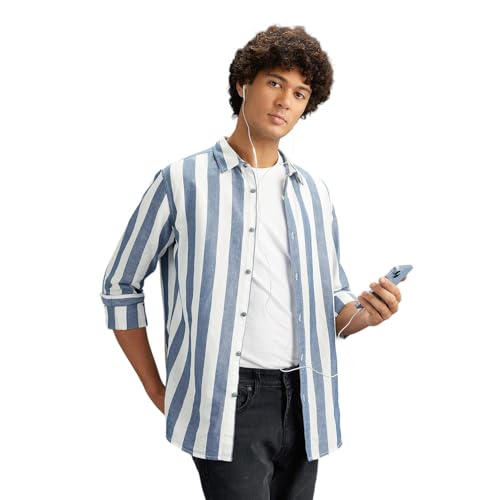 Pepe Jeans Men Blue Long Sleeves Striped Regular Fit Shirt