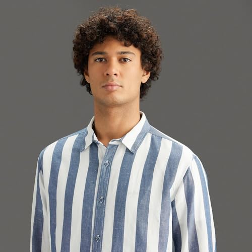 Pepe Jeans Men Blue Long Sleeves Striped Regular Fit Shirt