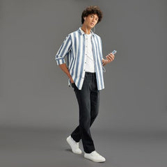 Pepe Jeans Men Blue Long Sleeves Striped Regular Fit Shirt