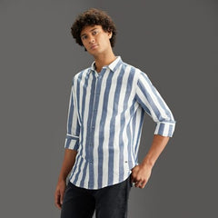 Pepe Jeans Men Blue Long Sleeves Striped Regular Fit Shirt