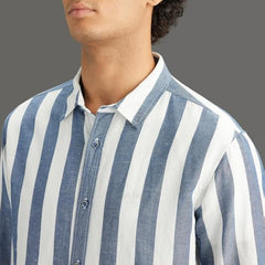 Pepe Jeans Men Blue Long Sleeves Striped Regular Fit Shirt