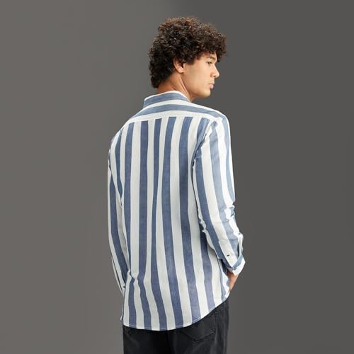 Pepe Jeans Men Blue Long Sleeves Striped Regular Fit Shirt