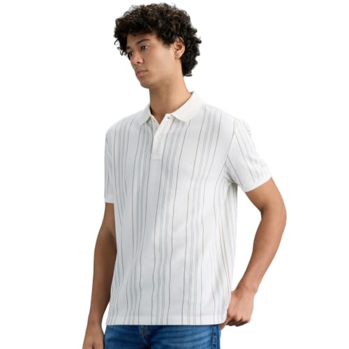 Pepe Jeans Men White Striped Polo T-Shirt